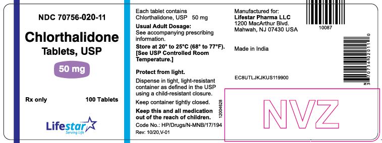 Chlorthalidone Tablets, USP 50 mg Bottle Label