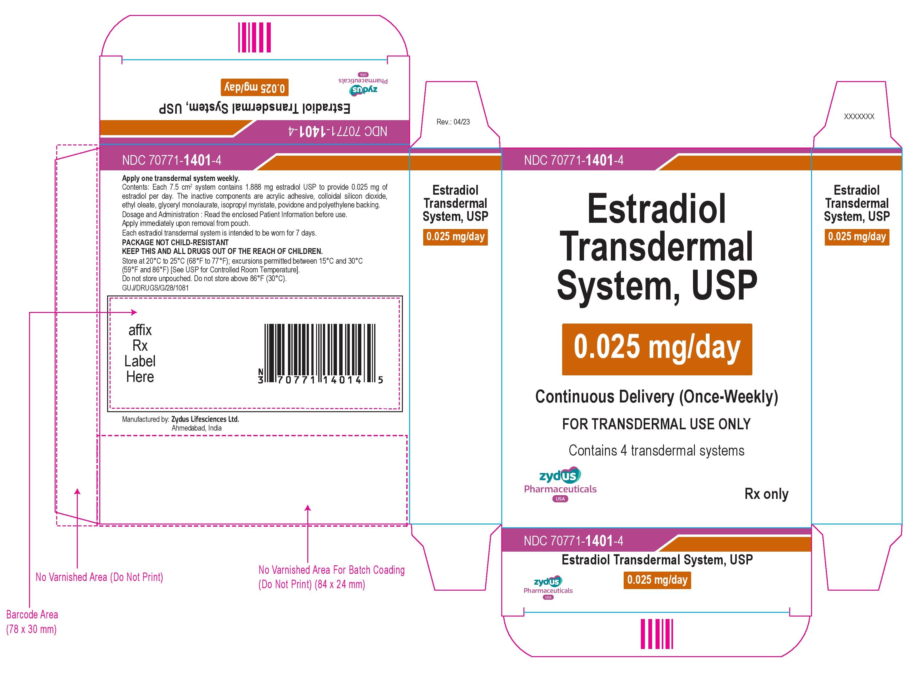 Estradiol Transdermal System USP, 0.025mg per day