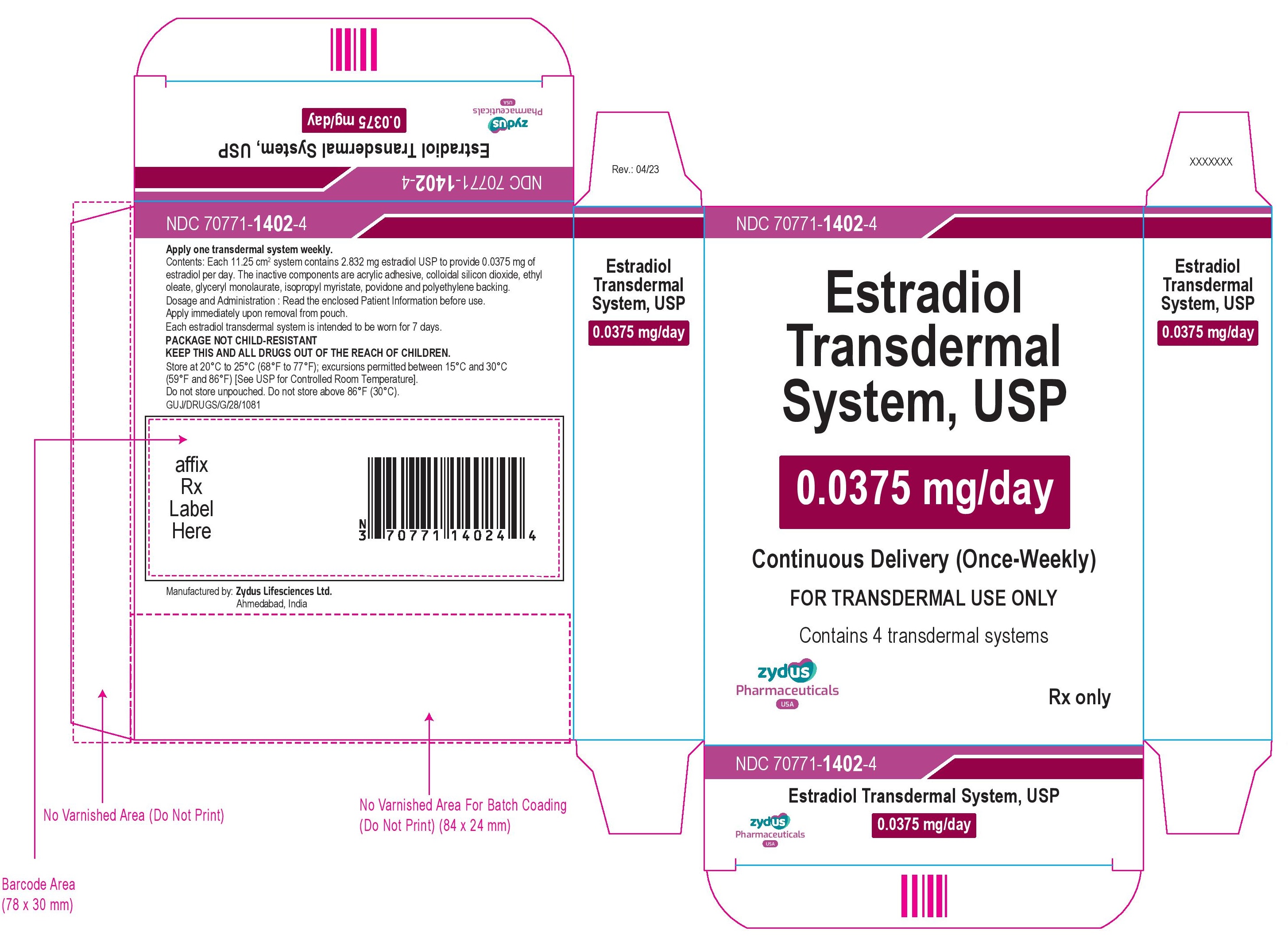 Estradiol Transdermal System USP, 0.0375mg per day