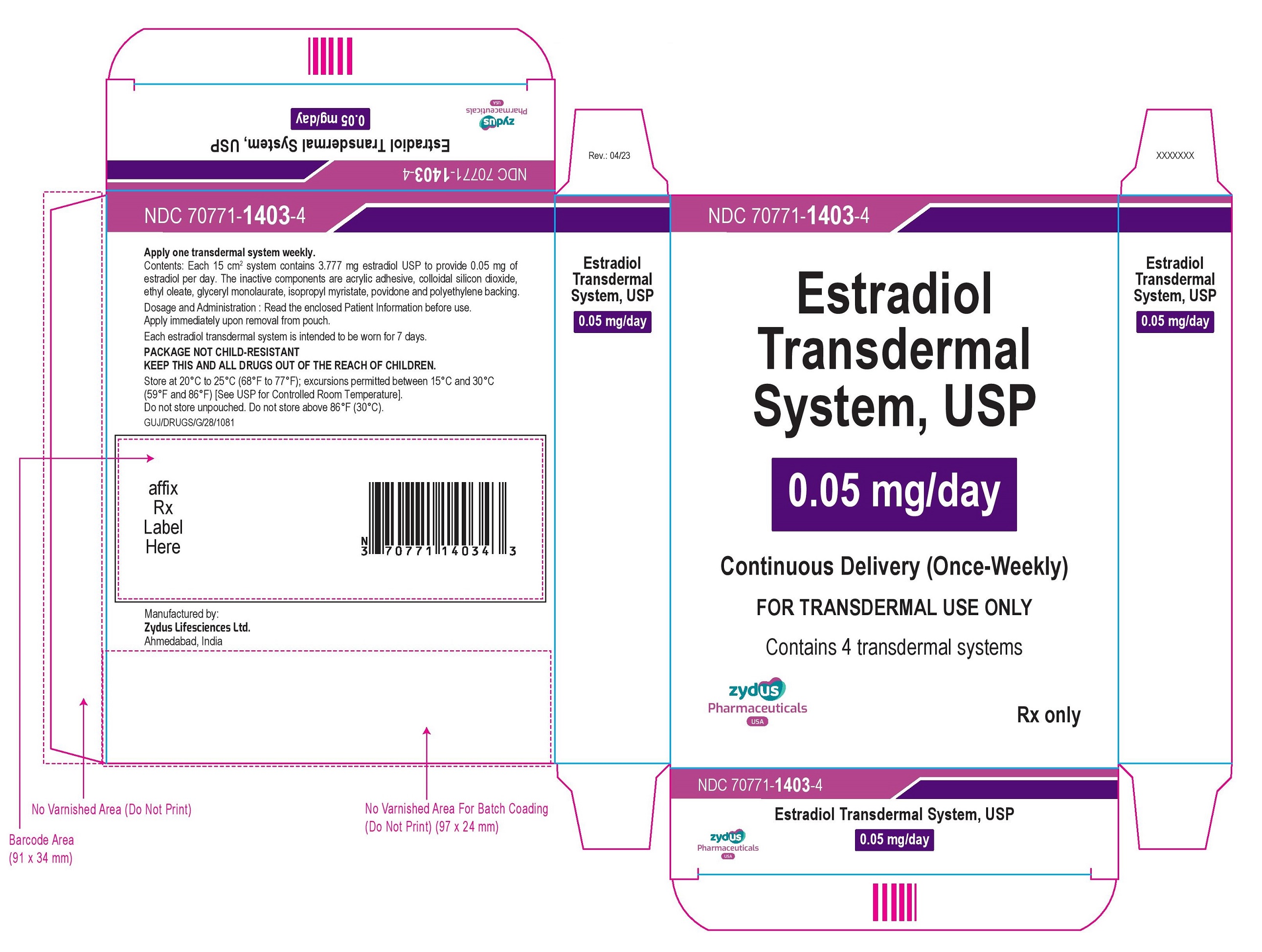Estradiol Transdermal System USP, 0.05mg per day