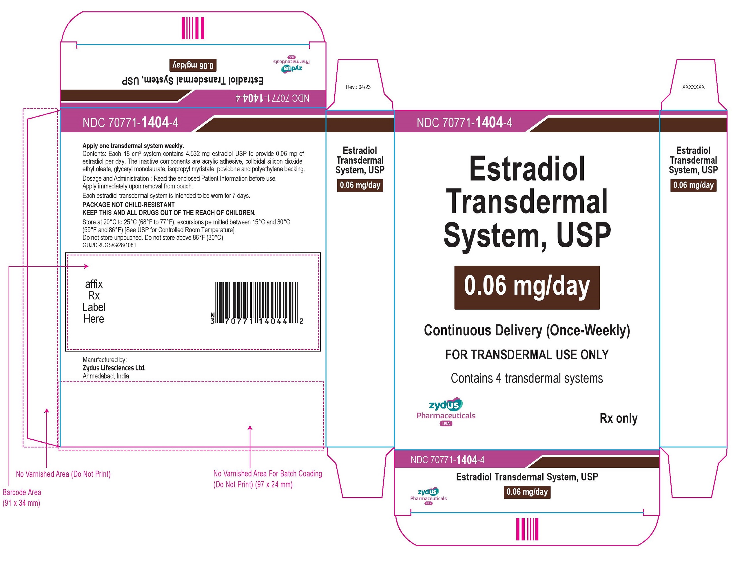 Estradiol Transdermal System USP, 0.06mg per day