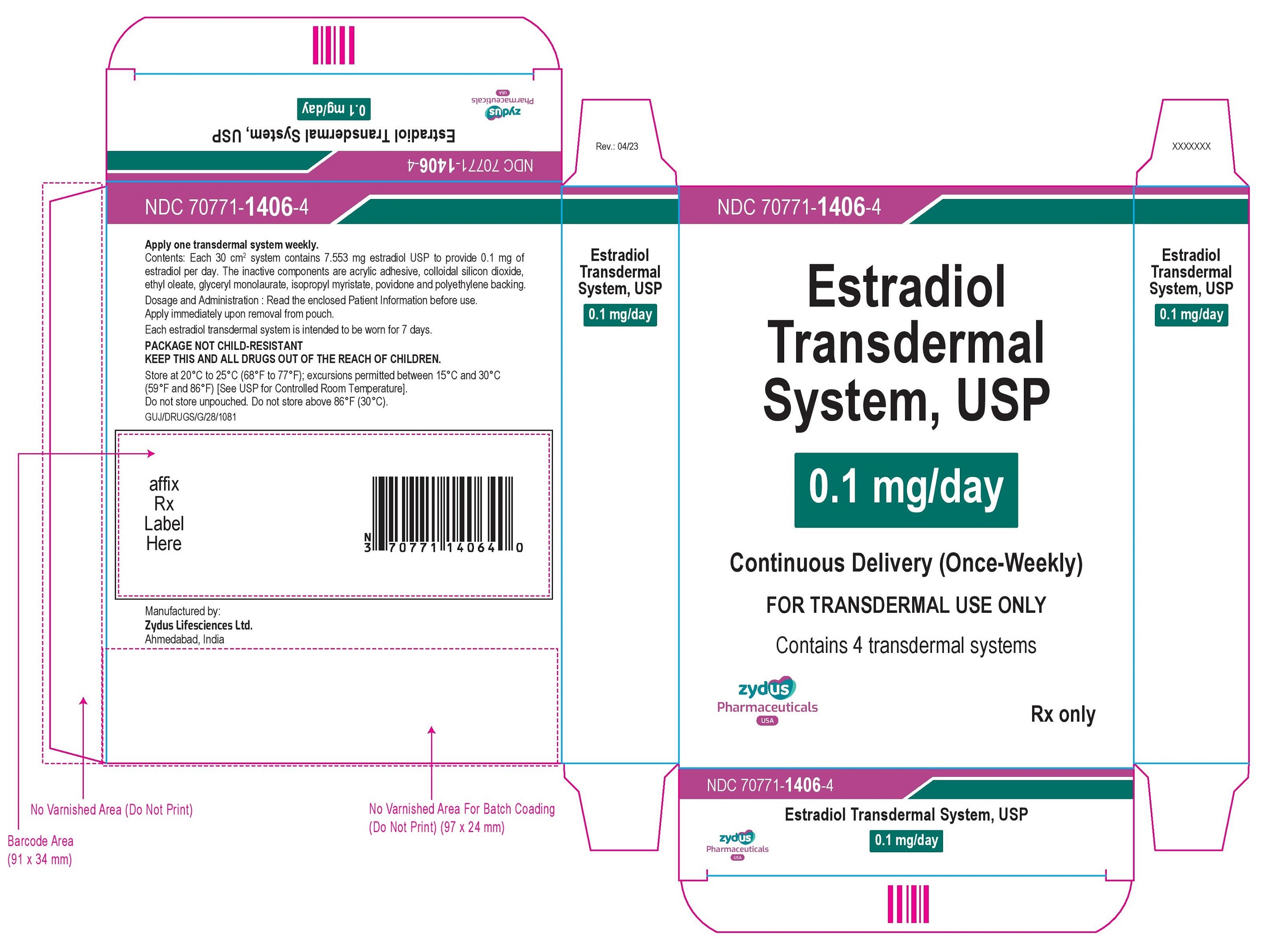 Estradiol Transdermal System USP, 0.1mg per day