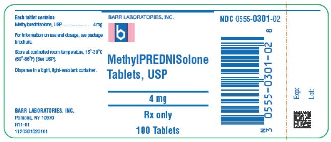 Methylprednisolone Tablets, USP 4 mg, 100s Label