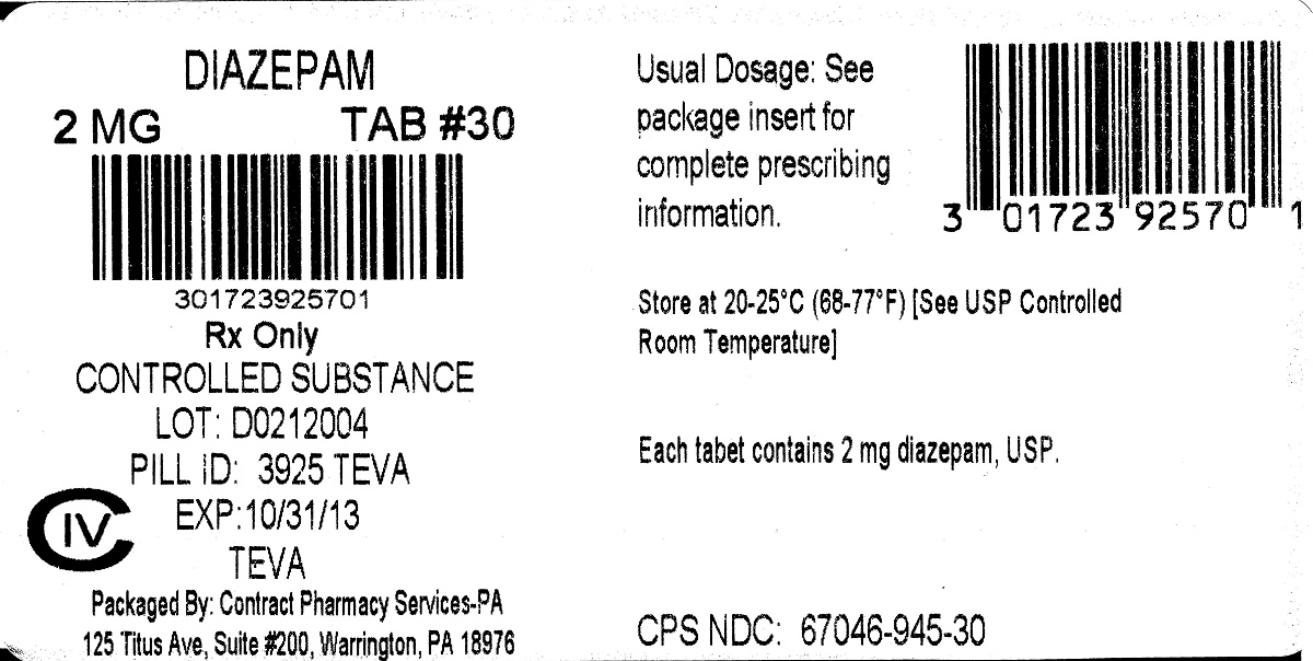 Diazepam Tablets USP 2 mg CIV 100s Label 