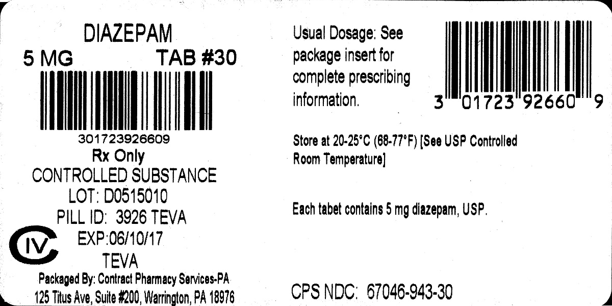 Diazepam Tablets USP 5 mg CIV 100s Label 