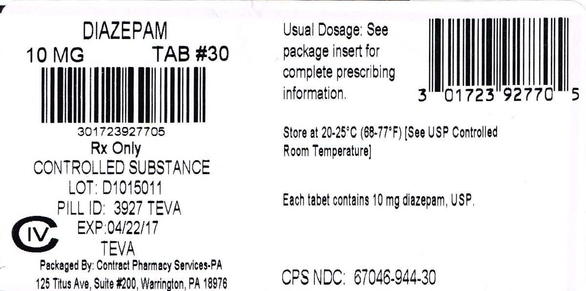 Diazepam Tablets USP 10 mg CIV 100s Label 