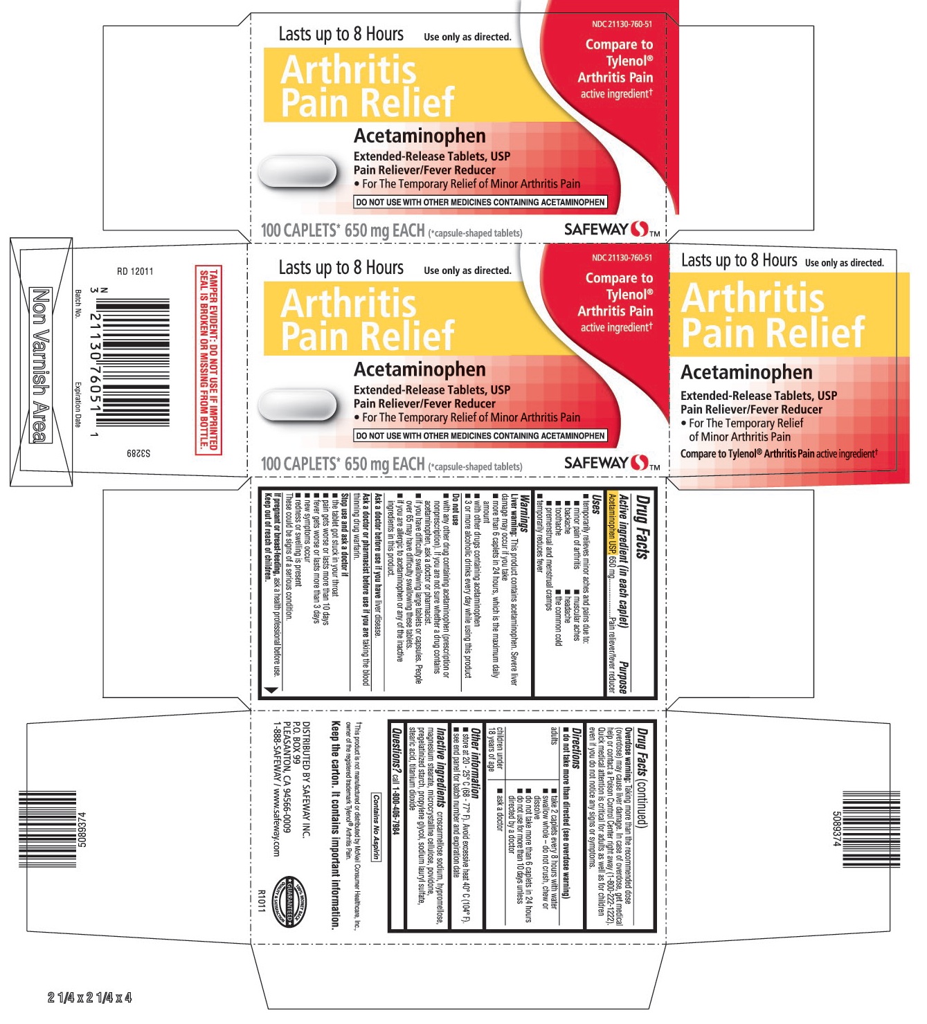 This is the 100 count bottle carton label for Safeway APAP Arthritis.