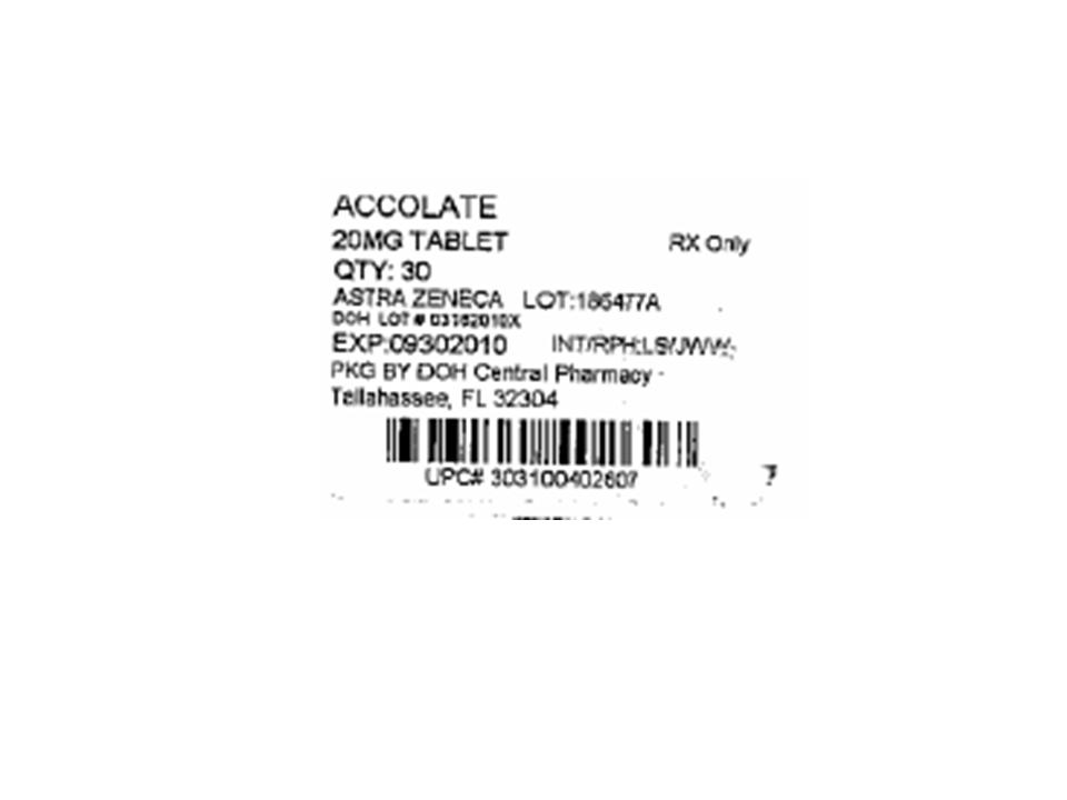 Accolate 20mg - 30 Tablet Bottle Label