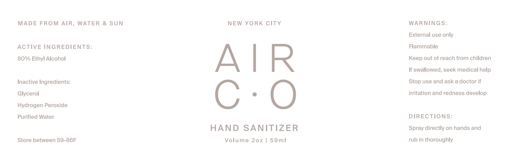 Air Co Hand Sanitizer 59mL Label
