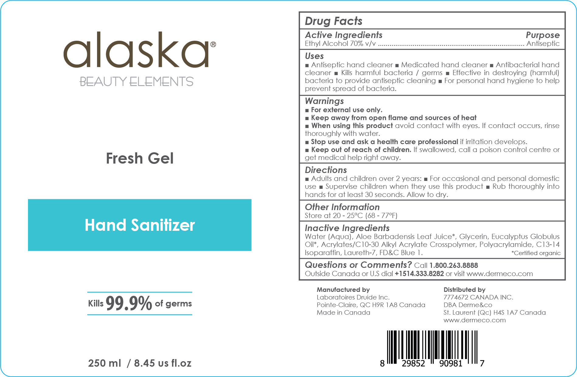Alaska Beauty Elements Fresh Gel Hand Sanitizer 250 mL