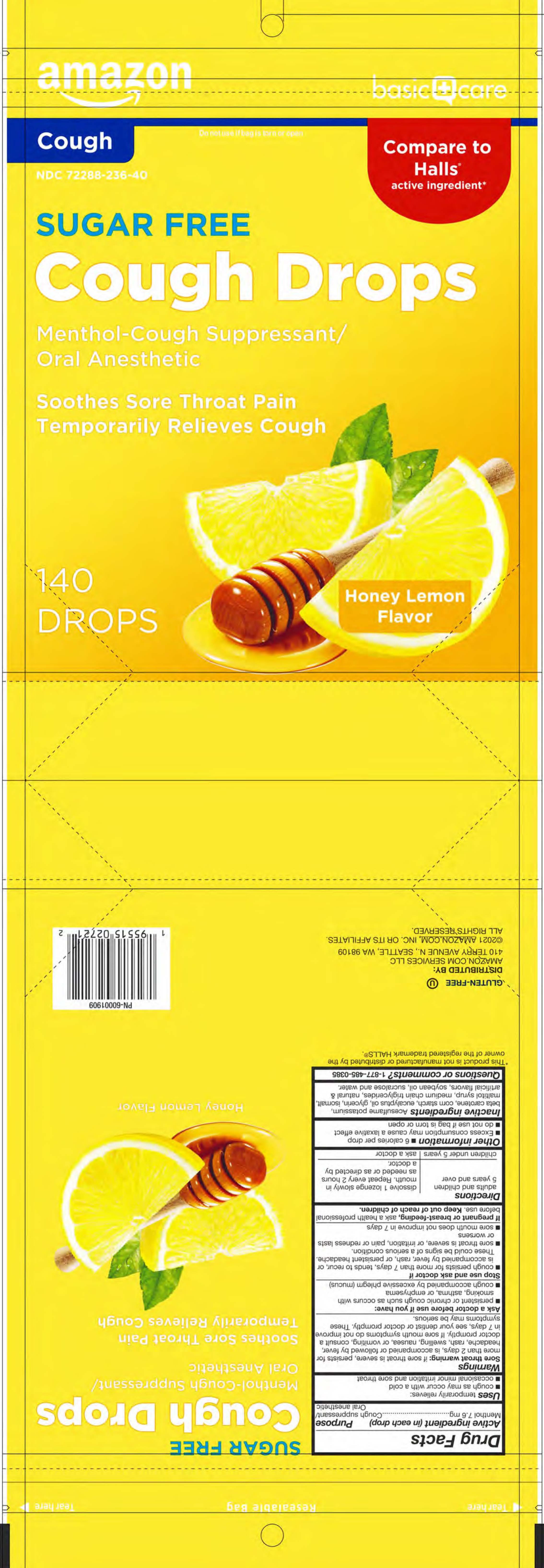 Amazon Basic Care SF Honey Lemon 140ct Cough Drops