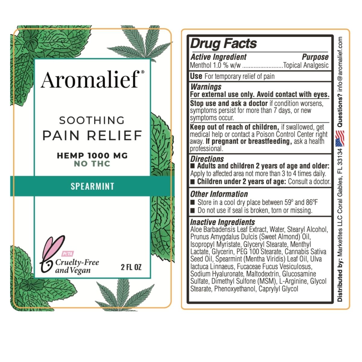 Aromalief Soothing Pain Relief Cream Spearmint 2oz