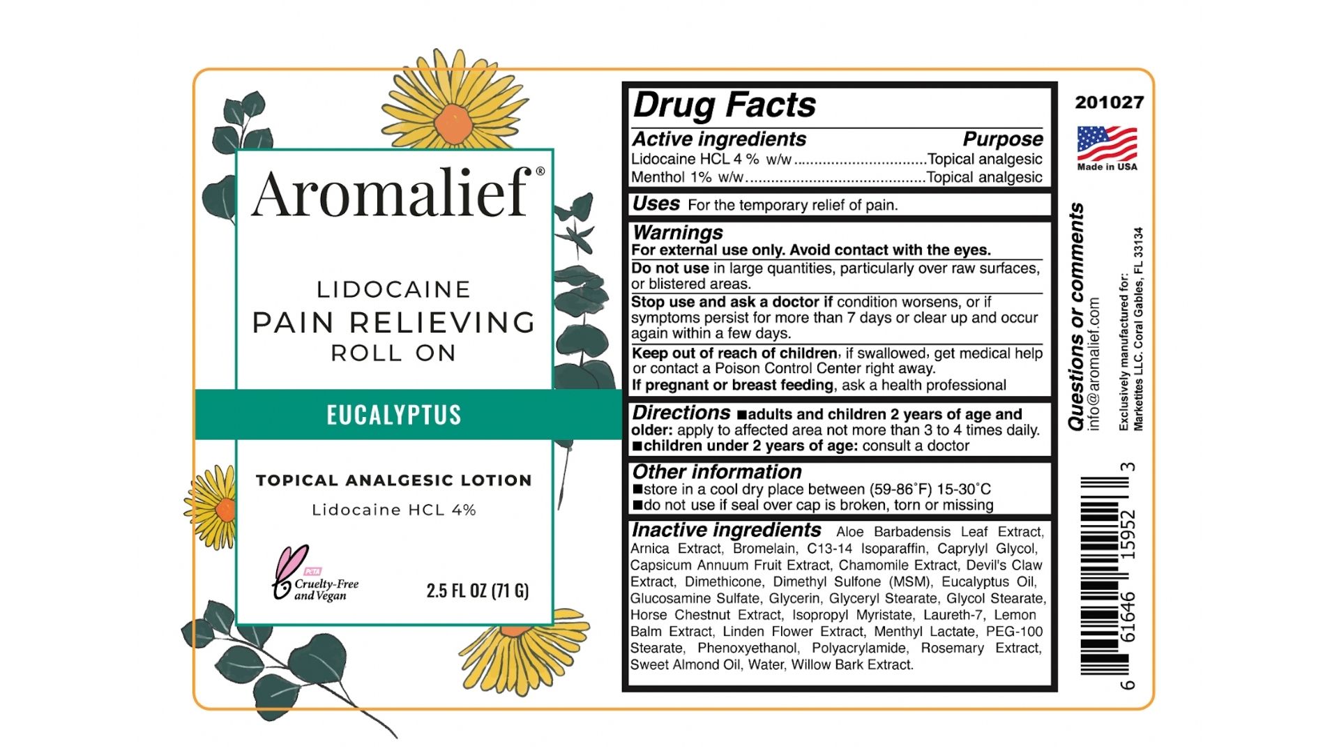 Aromalief Lidocaine Pain Relieving Roll On