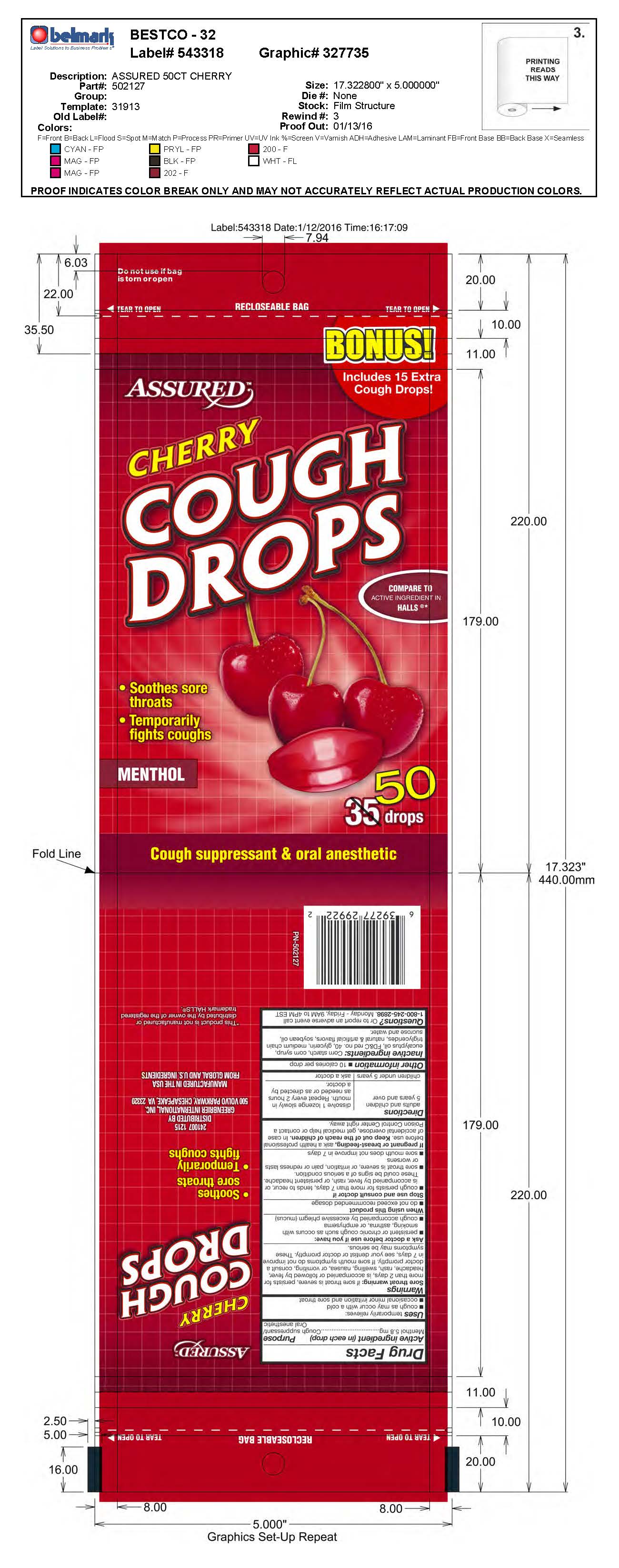 Assured Cherry 50ct cough drops
