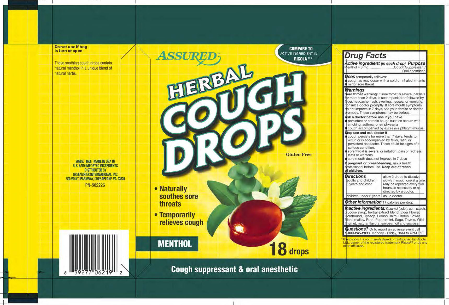 Assured Herbal 18ct Cough Drops