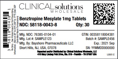 Benztropine Mesylate 1mg Tablet 30 count blister card