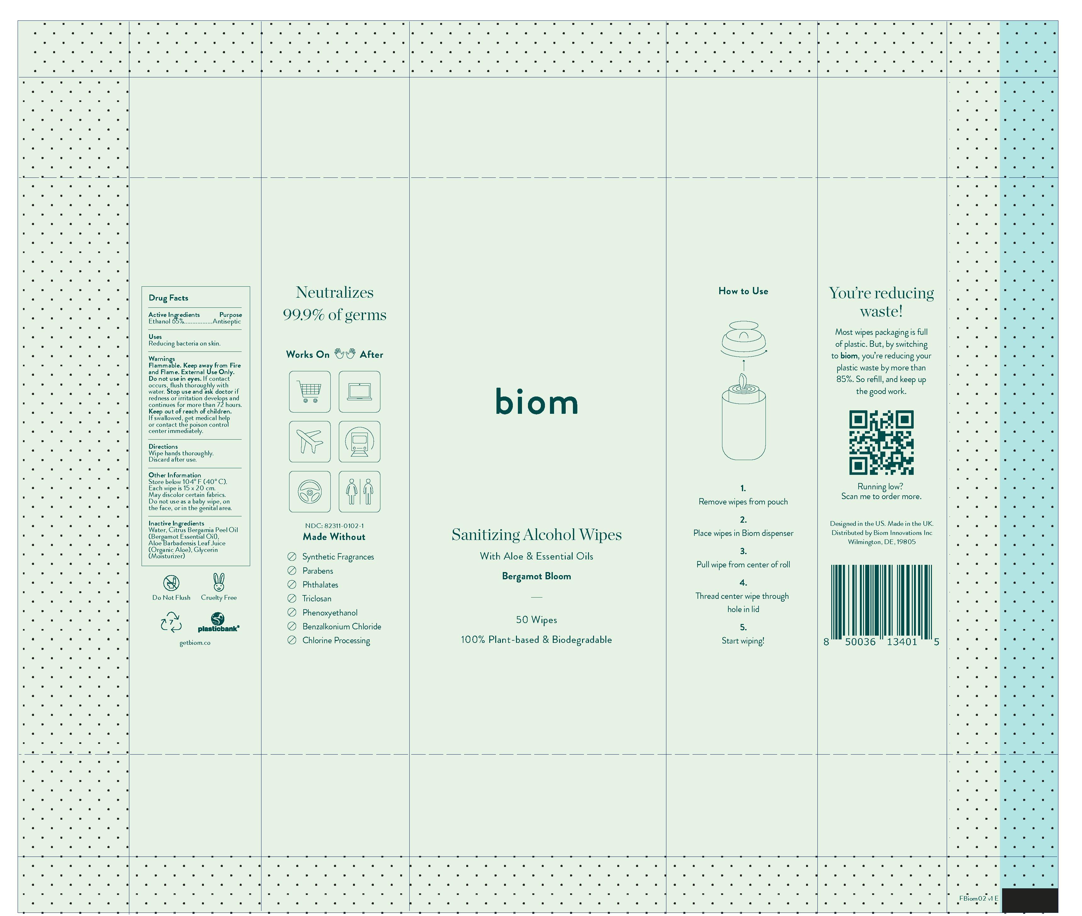 BIOM02 Bergamot Bloom - sanitising alcohol wipes