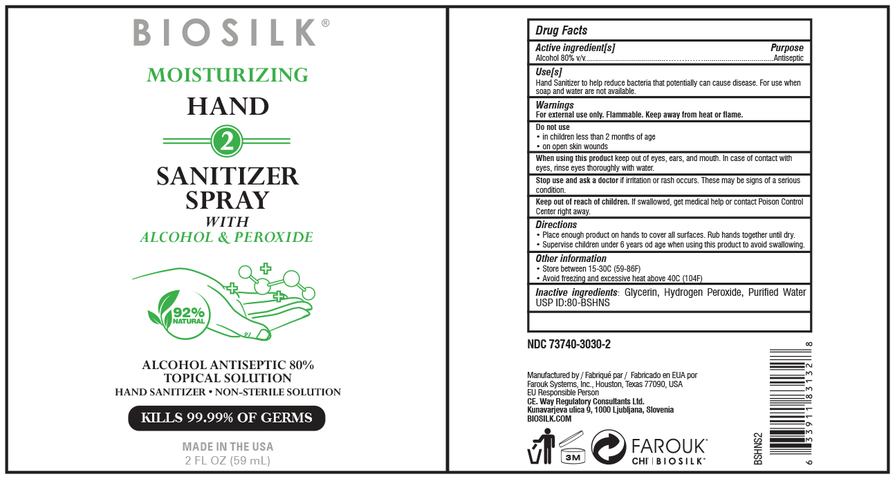 BSHNS2 Biosilk Hand 2 Sanitizers Spray Label 2oz