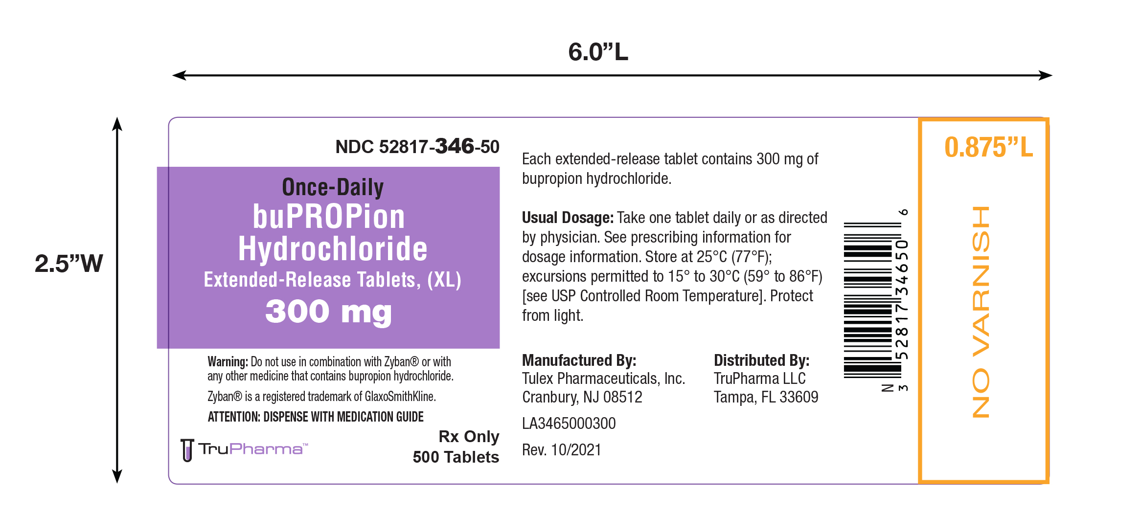 Bupropion HCL ER Tab 300 mg 500 count