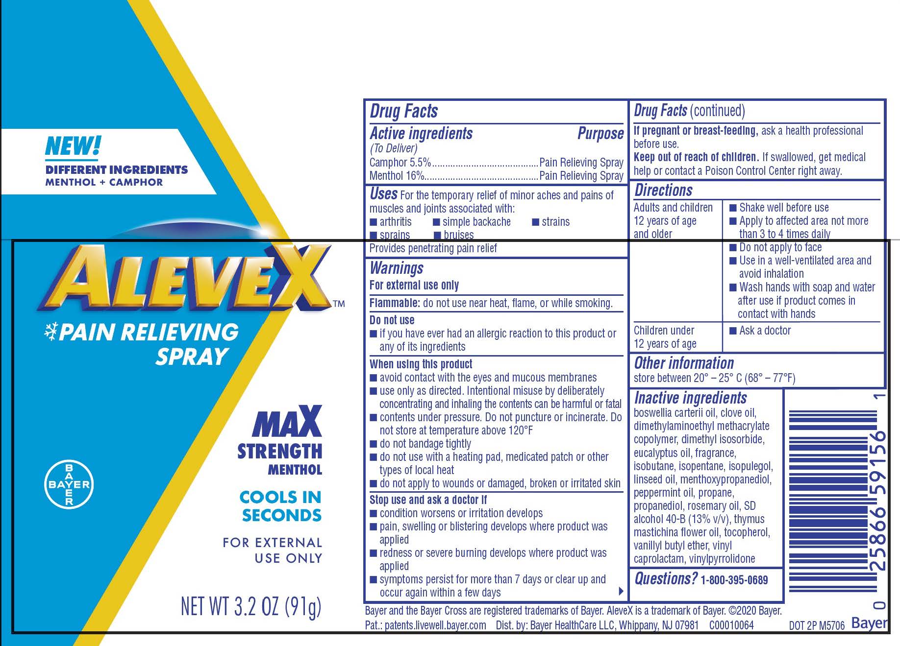 AleveX Dry Spray label