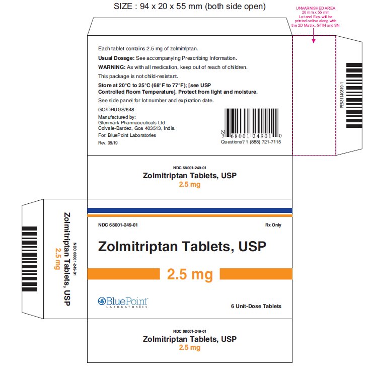 Zolmitriptan Tablets, 2.5 mg 6 Unit Dose NDC 68001-249-01