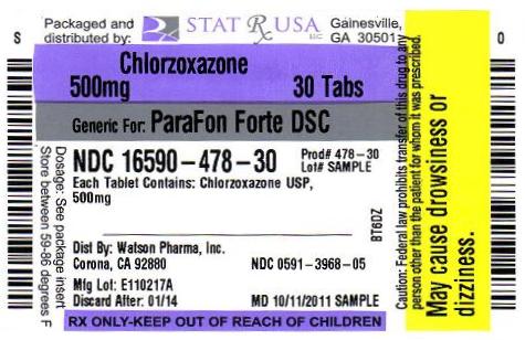 NDC 0591-3968-01 Chlorzoxazone Tablets, USP 500 mg Watson 100 Tablets Rx only