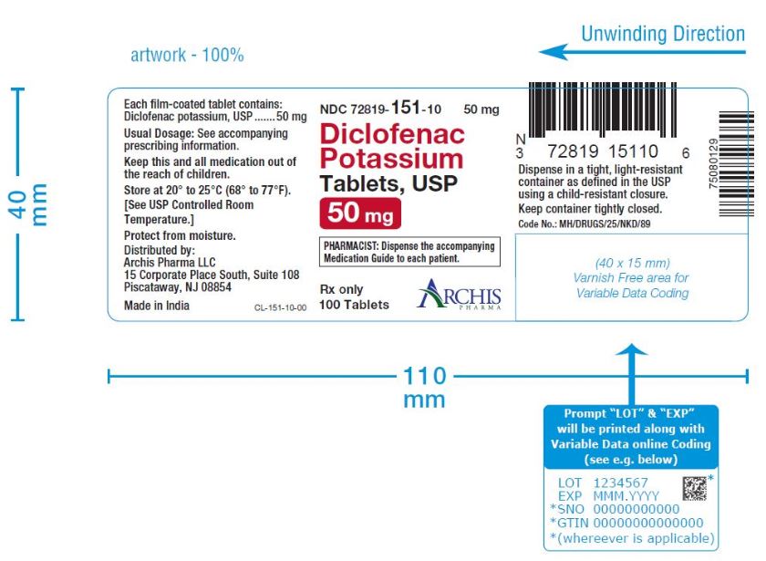 Diclofenac Potassium Tablets 50 mg Bottle Label