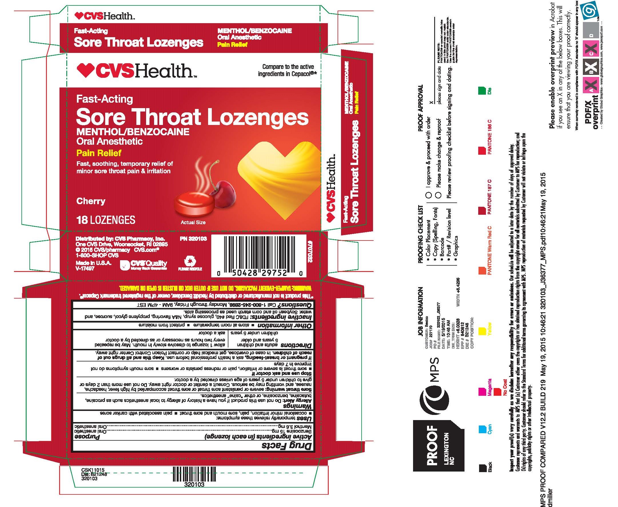 CVS Cherry Benzocaine 18ct Lozenges