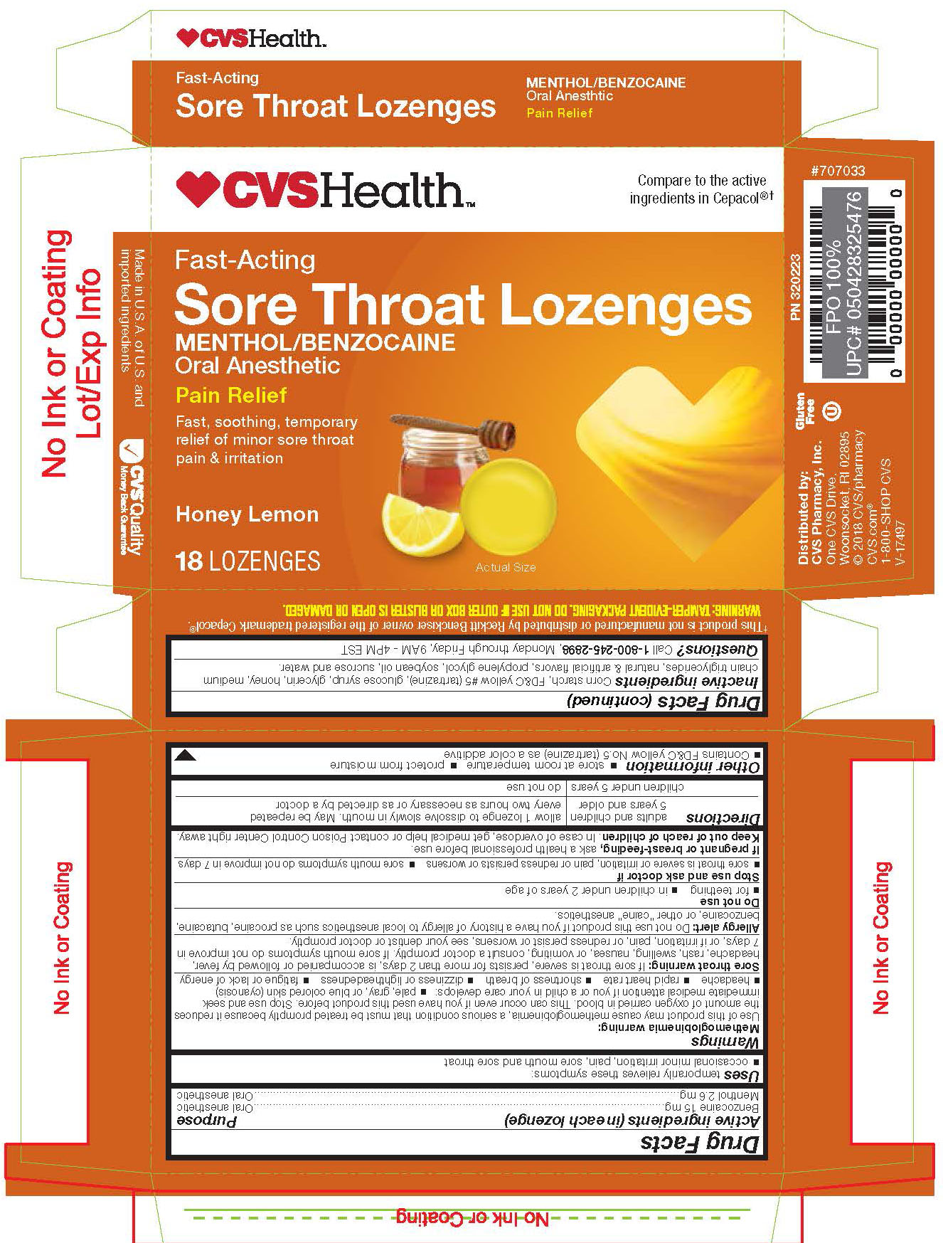 CVS Honey Lemon Benzocaine 18ct Lozenges
