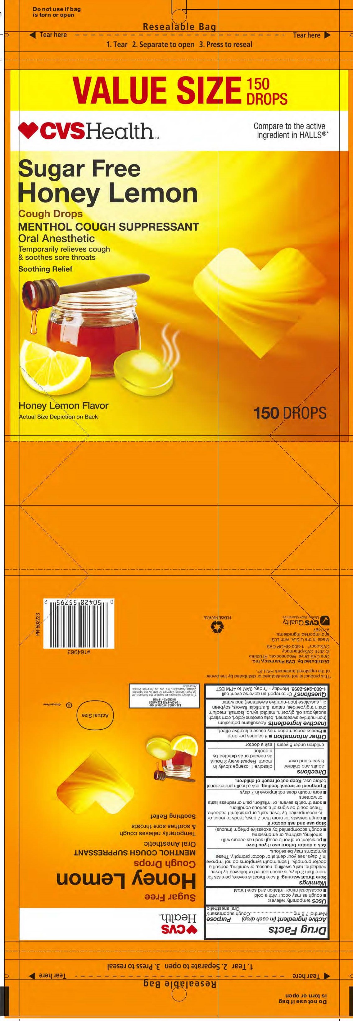CVS SF Honey Lemon 150ct Cough Drops