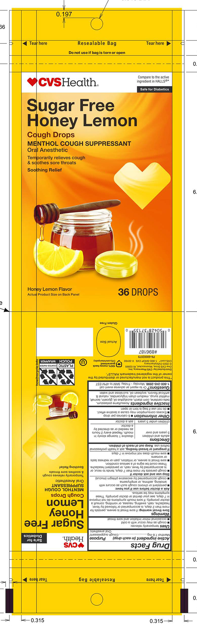 CVS SF Honey Lemon 36ct Cough Drops