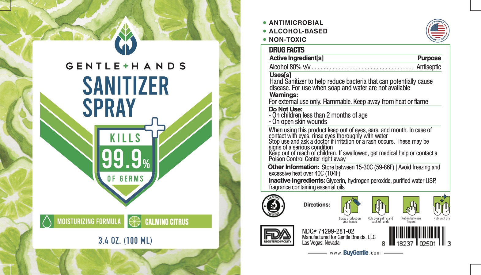 Gentle Hands Sanitizer Spray Calming Citrus 3.4 oz 100 mL
