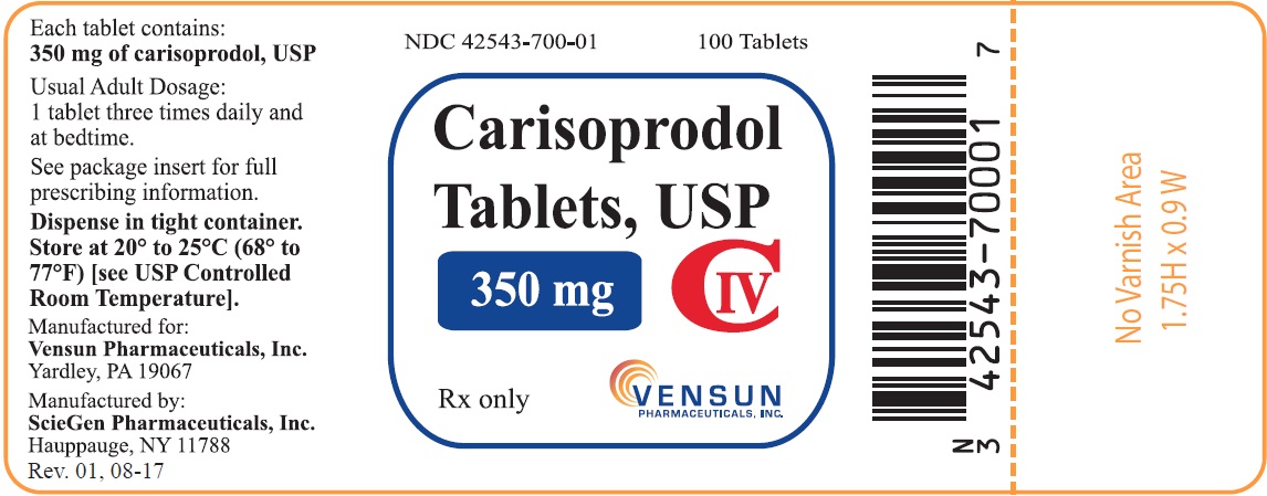 This is a picture of the label Carisoprodol tablets, USP, USP, 350 mg, 100s count.