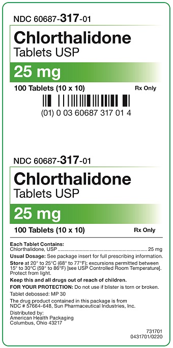 25 mg Chlorthalidone Tablets Carton, 100 UD