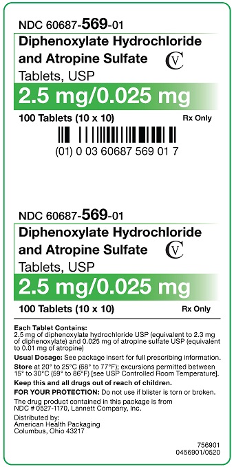 2.5 mg/0.025 mg Diphenoxylate HCl and Atropine Sulfate Tablets Carton