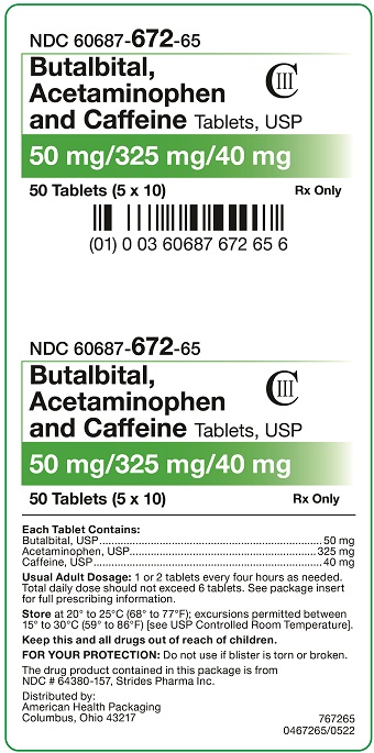 50 mg/325 mg/40 mg Butalbital, Acetaminophen and Caffeine Tablets Carton