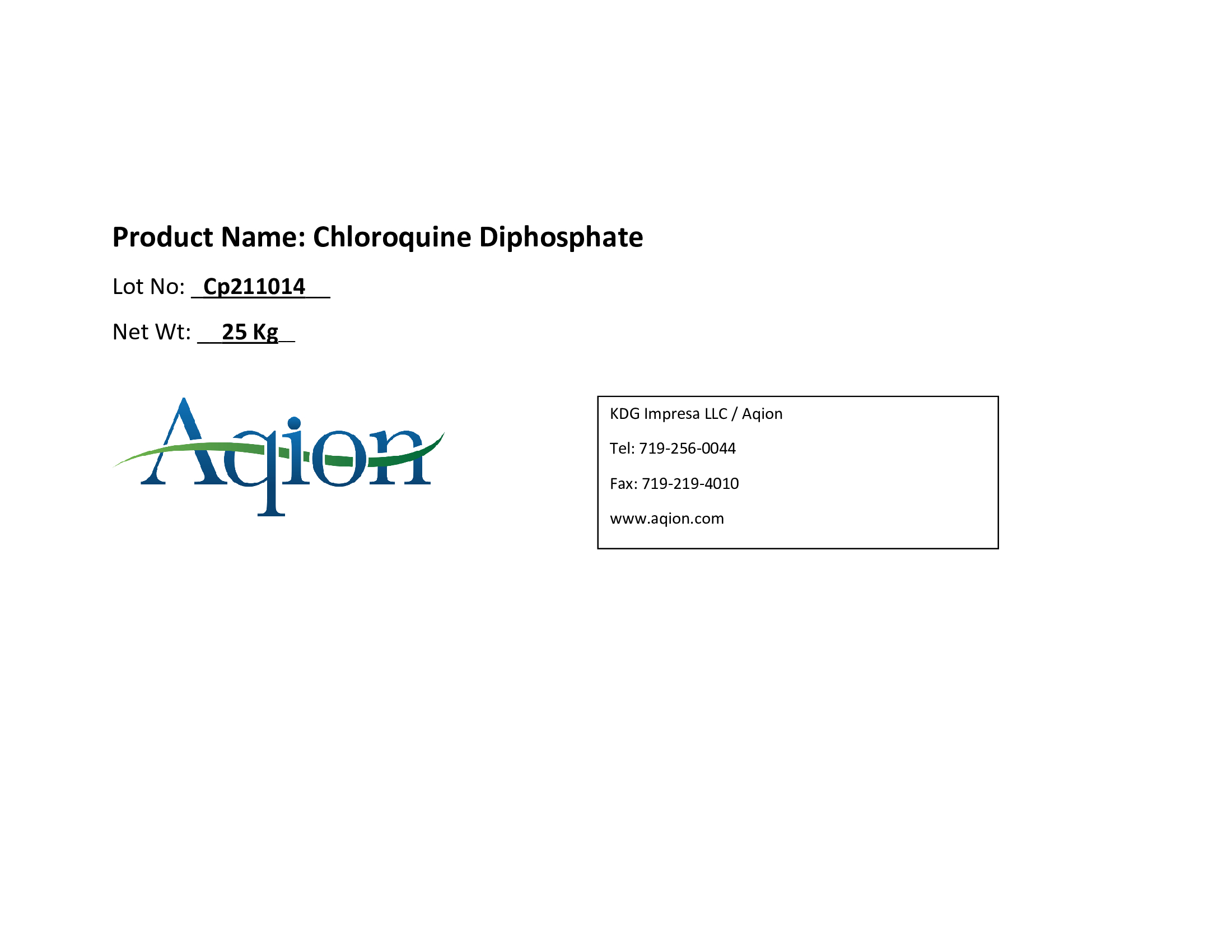 Chloroquine Diphosphate Bulk Label