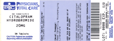 image of Citalopram 20 mg package label
