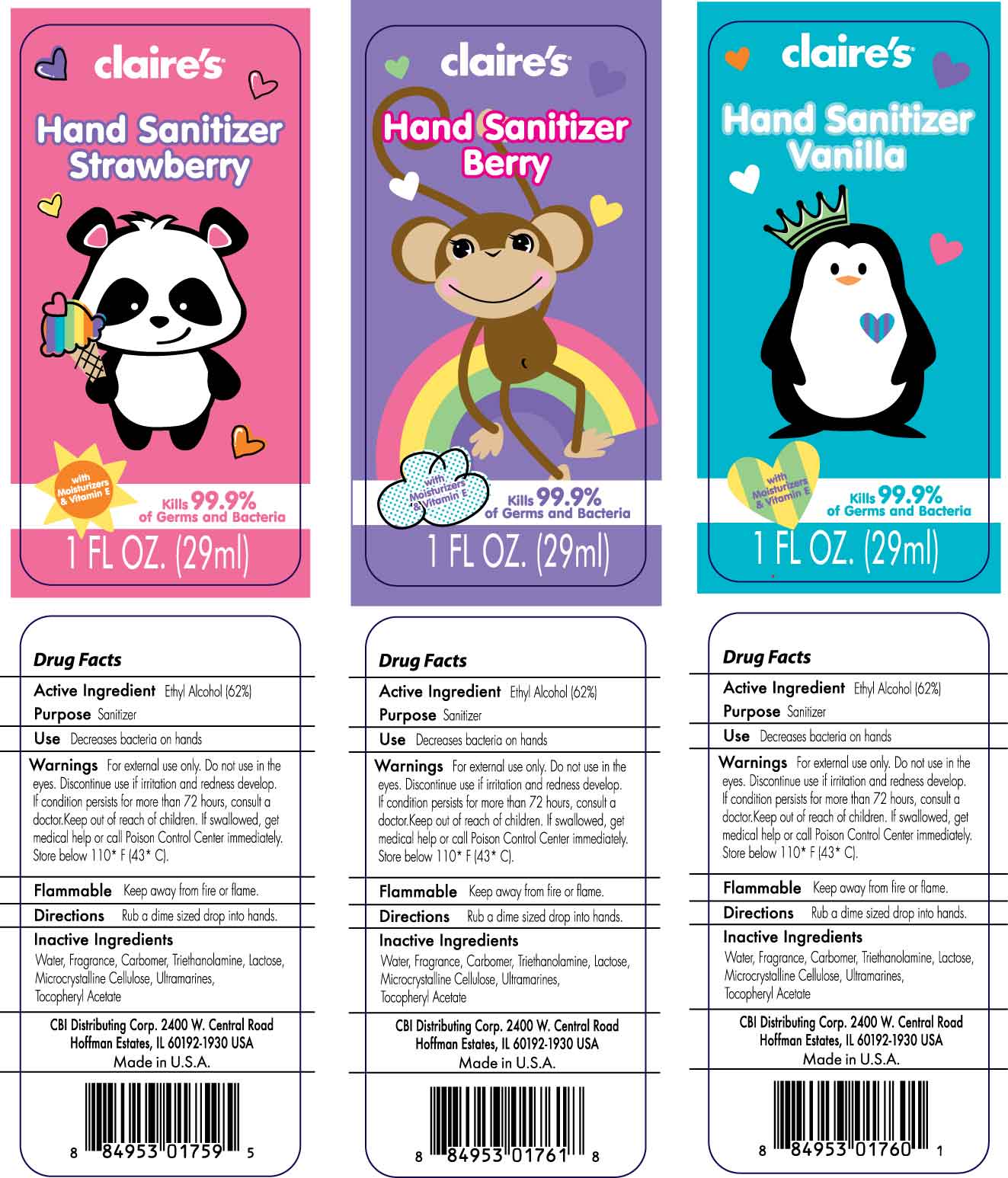 Claire's Hand Sanitizer Labels