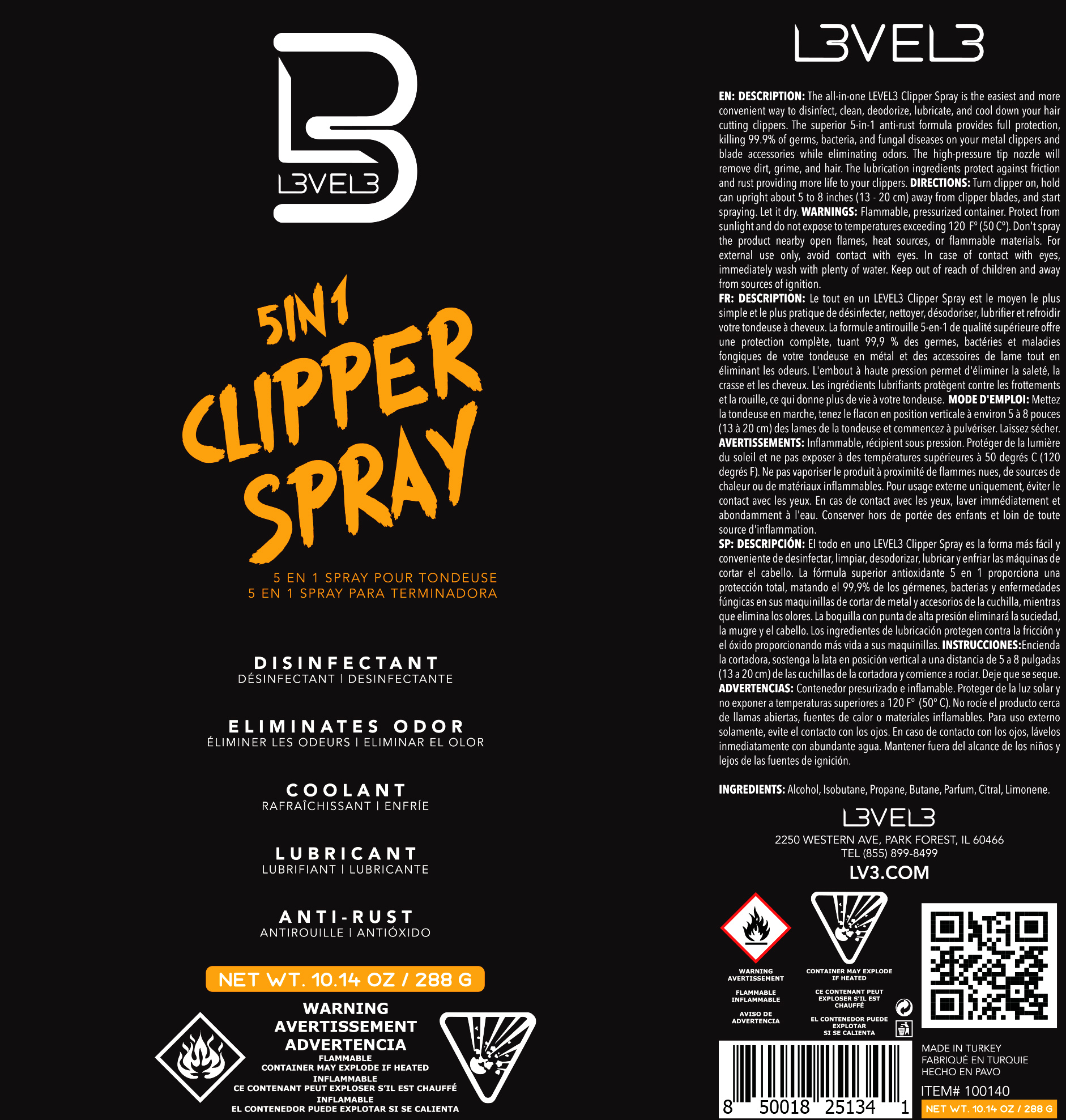 5 in 1 Clipper Spray 288 g Label