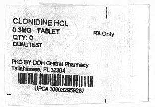 This is an image of the label for 0.3 mg Clonidine Hydrochloride Tablets.