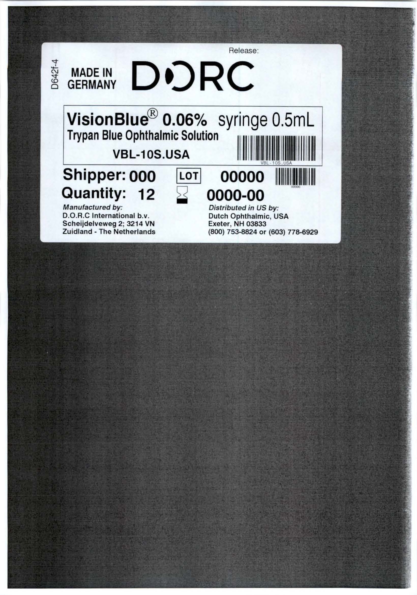 VisionBlue 0.06% - shipping box label