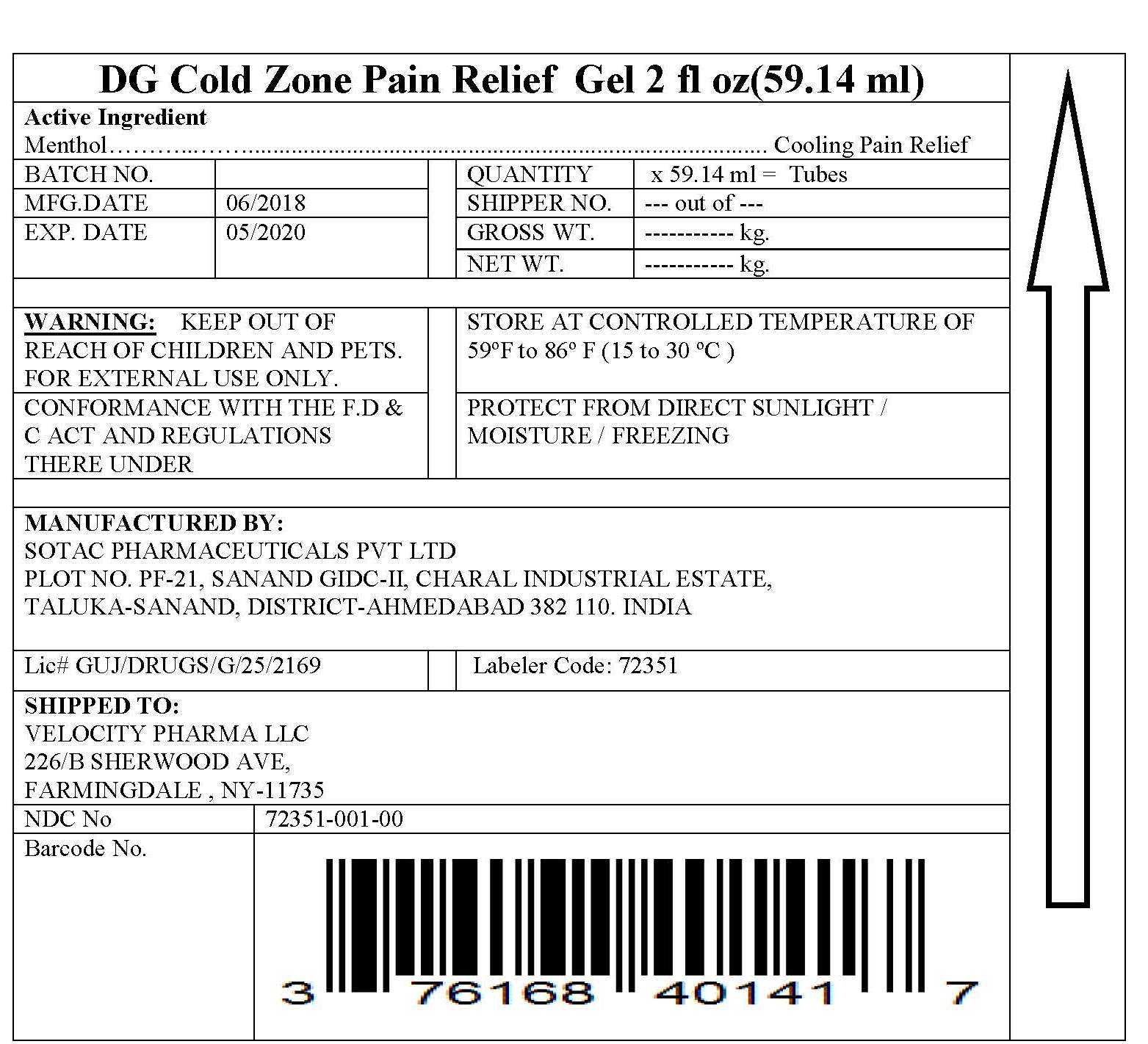 DG_Cold Zone Pain Relief Gel_2 fl oz_shipper Label