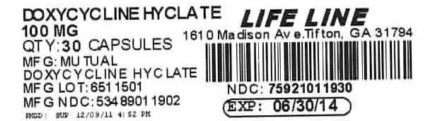 Doxycycline Hyclate 100mg #30 Label