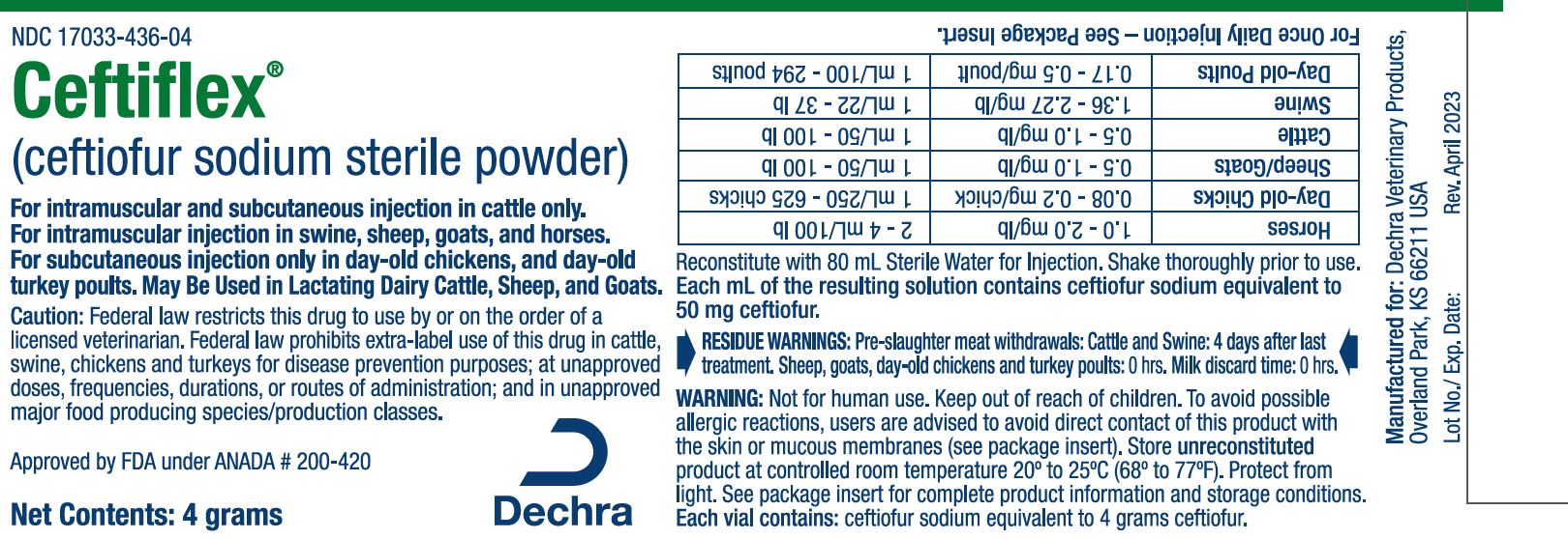 Dechra Ceftiflex 4 g Container Label