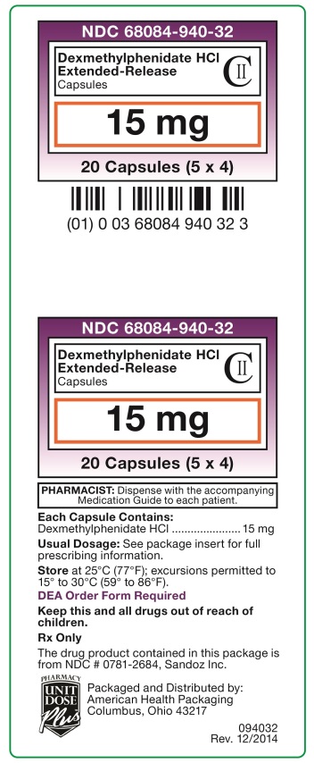 Dexmethylphenidate HCl Extended-Release Capsules 15mg label