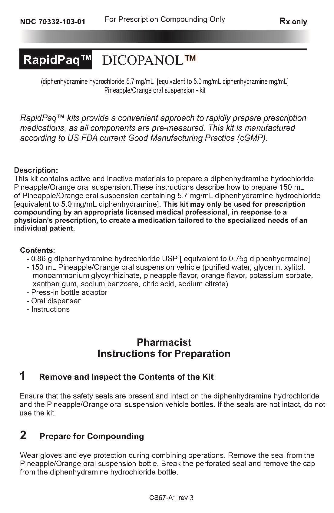 Dicopanol - Instructions Page 1