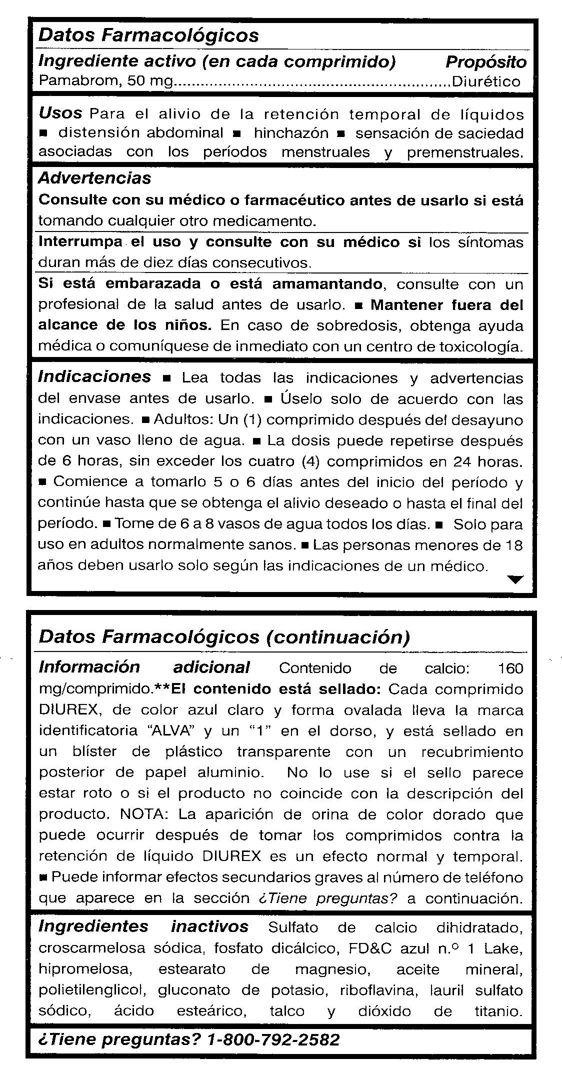 Diurex Max Spanish Drug Facts