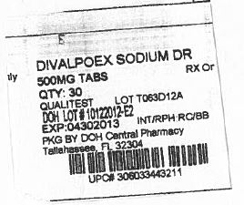 This is the label for Divalproex Sodium Delayed-Release Tablets, USP 500 mg 30 tablets.