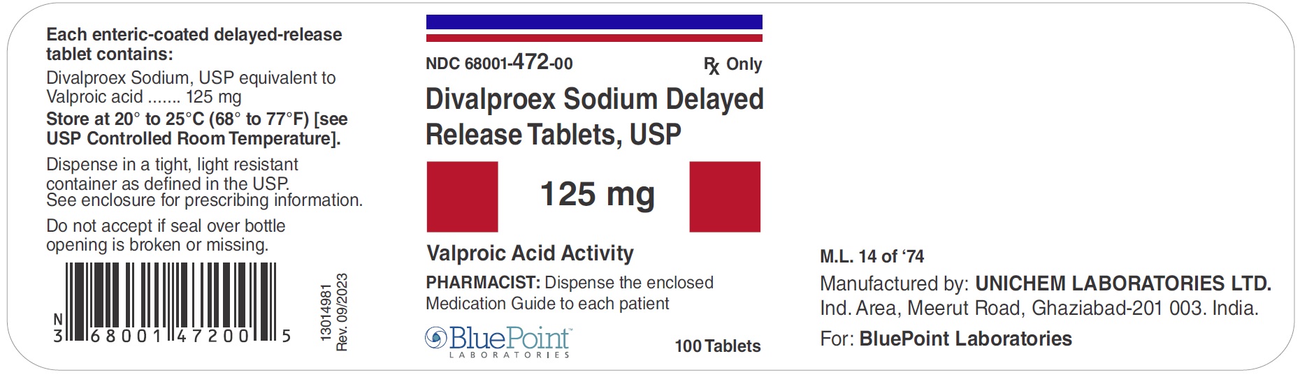 Divalproex DR Tablets 125mg 100s Label Rev 09-2023